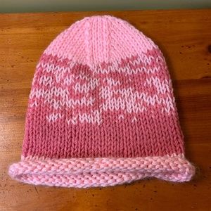 Hand knit pink design wool hat